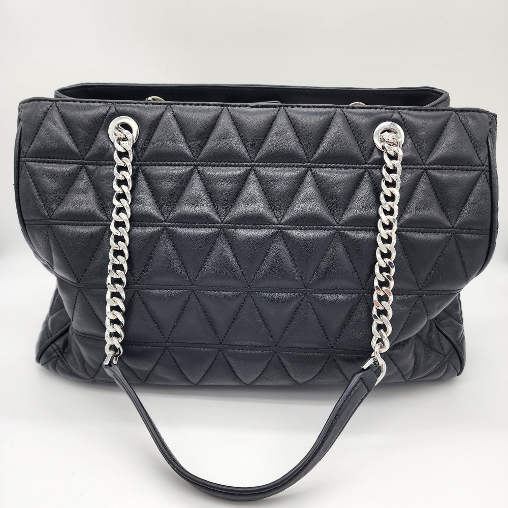 Michael Kors Black Quilted Leather Shoulder Tote with Silver Chain - Picture 9 of 16